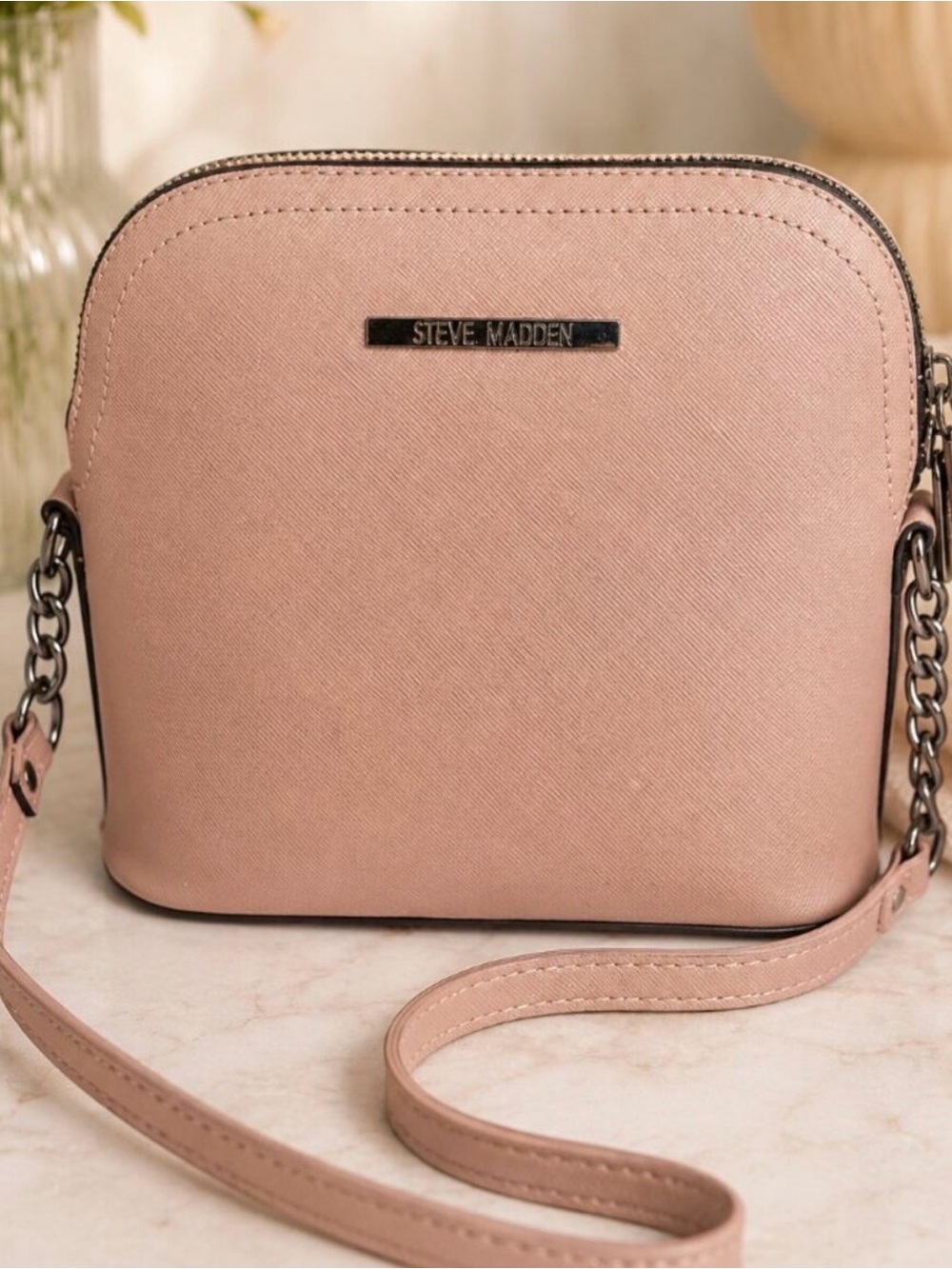 Steve Madden Blush Pink Chain-Accent Crossbody Bag